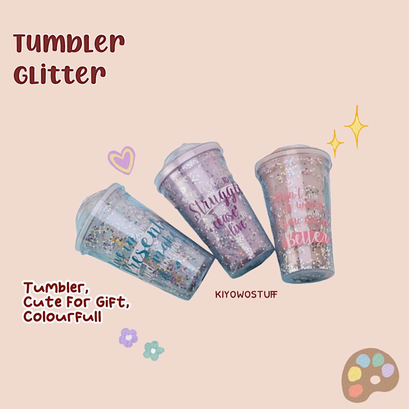 Tumbler Glitter Cups Blink - Tumbler Gelas Botol Minum Air Sedotan 450ml