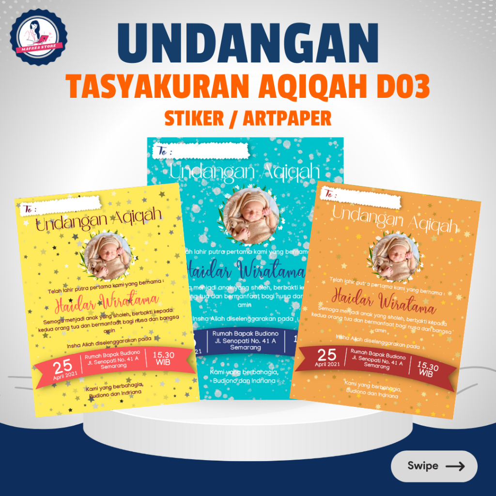 Kartu ucapan untuk Aqiqah / Undangan Aqiqah / Stiker ucapan Aqiqah