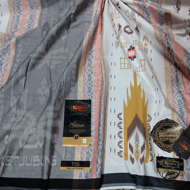 SARUNG KETJUBUNG PLATINUM TIS 5 PUTIH TIMBUL IKAT SONGKET