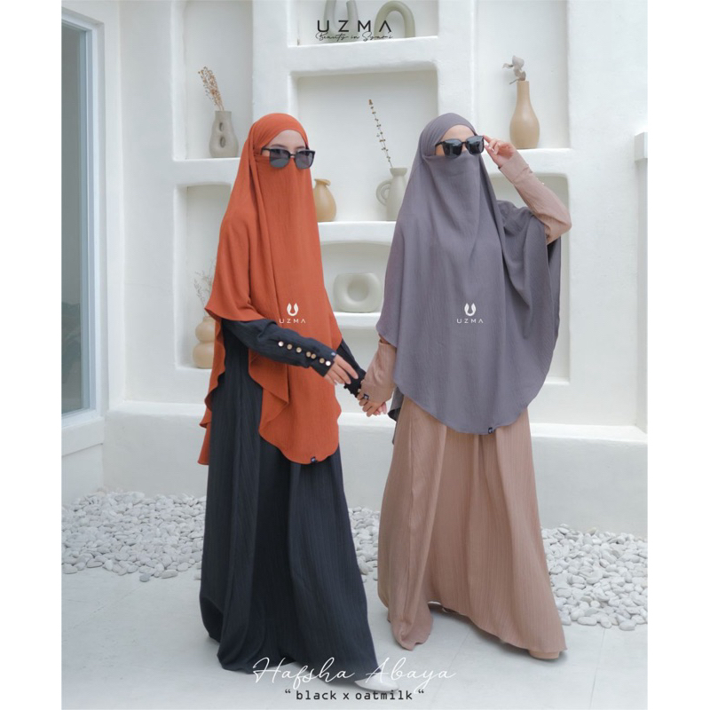 Hafshah Abaya by Uzma Dress Gamis Dark olive Mint Hitam Black Hijab Gamis Full Kancing pergelangan t