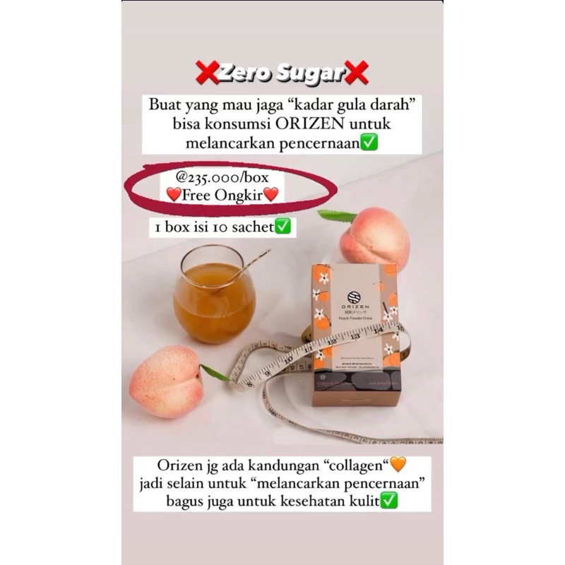 Orizen Peach Powder Drink Detox Zero sugar AGEN RESMI ORIZEN