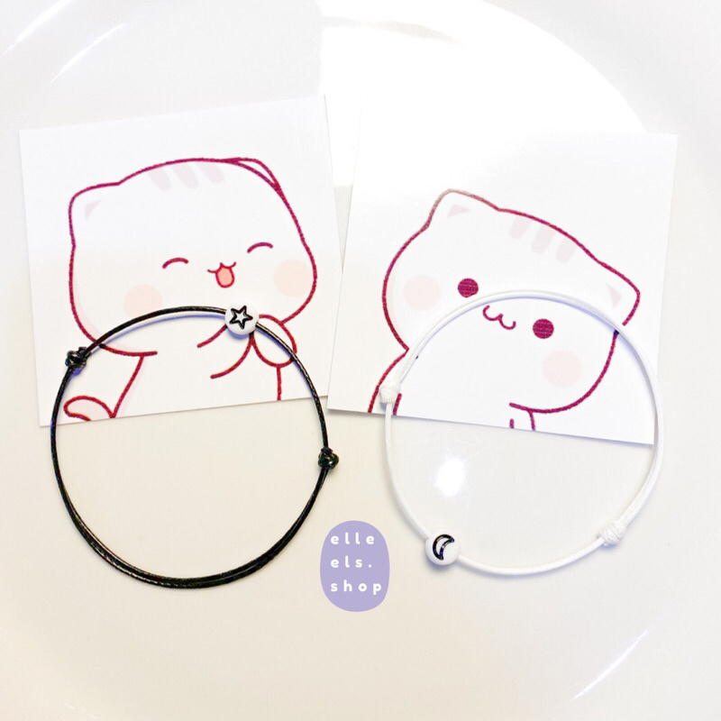 Gelang Tali Couple//Beads Bulan&Bintang//Gelang tali kulit(KODE AB)