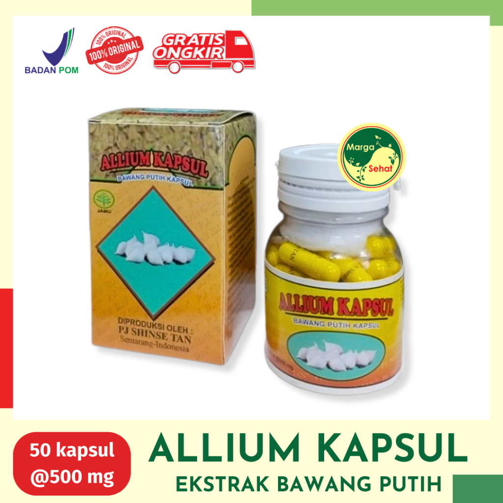 ALLIUM KAPSUL 50 KAPSUL / EKSTRAK BAWANG PUTIH TUNGGAL LANANG / GARLIC / KOLESTEROL / DAYA TAHAN TUB