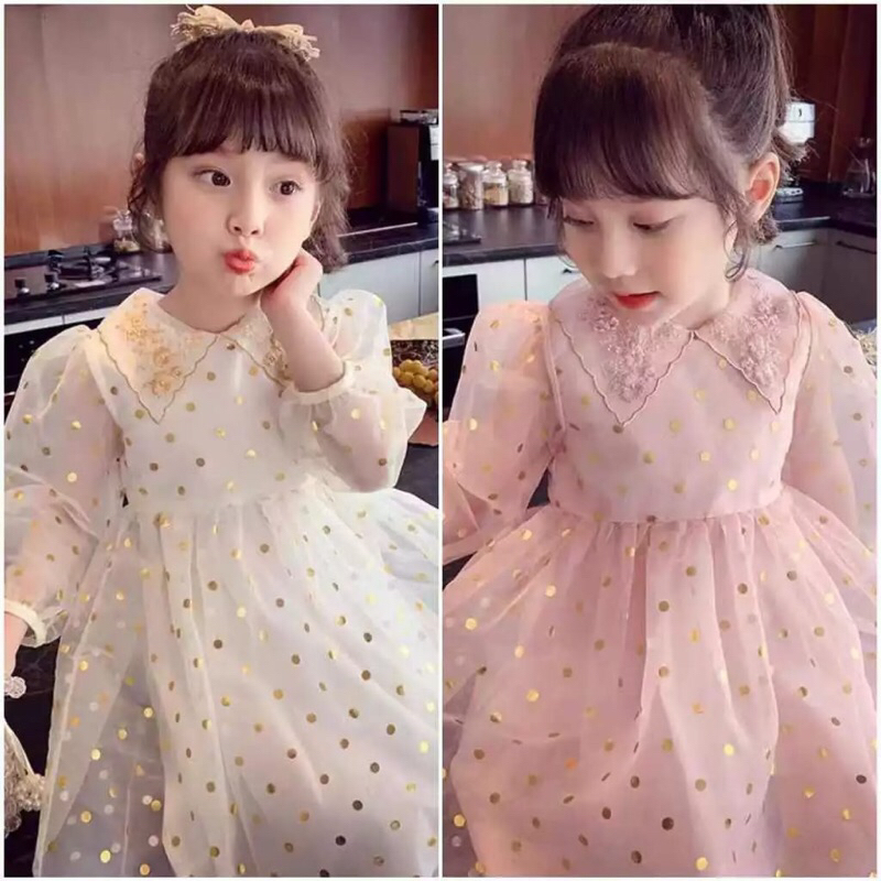 Dress Anak Import Polkadot Gold