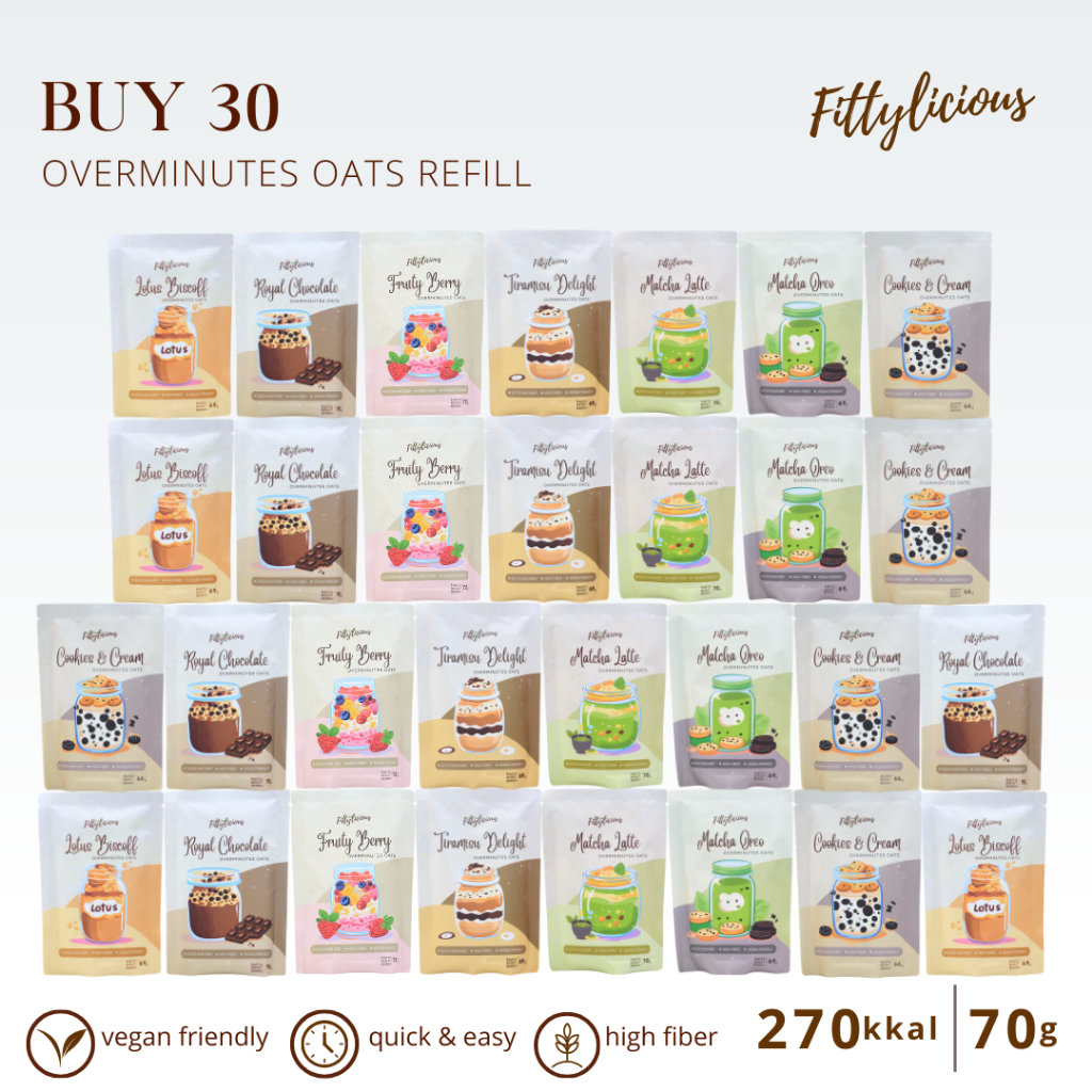 

Fittylicious DIY Overminutes Oats Refill Monthly Prep Meal / Oatmeal / Sereal Oat / Overminutes Oats / Overnight Oats / Oatmeal