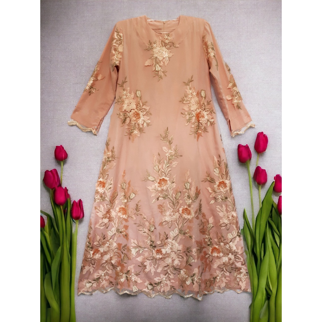 GAMIS/DRESS PEACH PESTA BROKAT PREMIUM LD 102 PB 129 SANGAT LIKE NEW