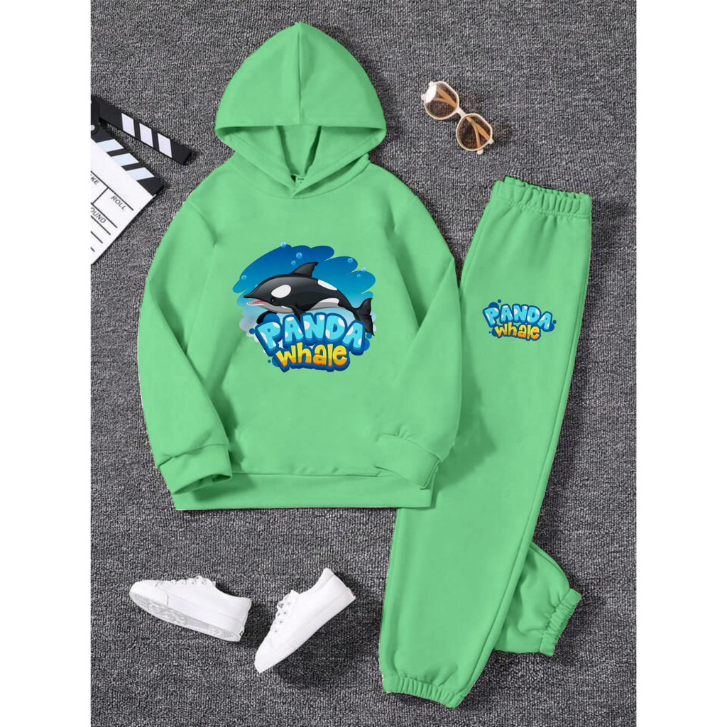 Lexander Setelan Sweater Hoodie Topi Anak Remaja Gambar Panda Whale
