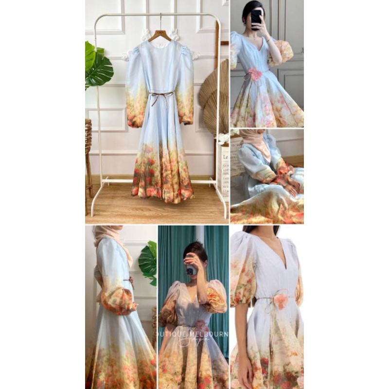 Cinderella Dress Gamis MIDI Dress brand Zimmermann Premium BKK Original Motif Bunga spring flower