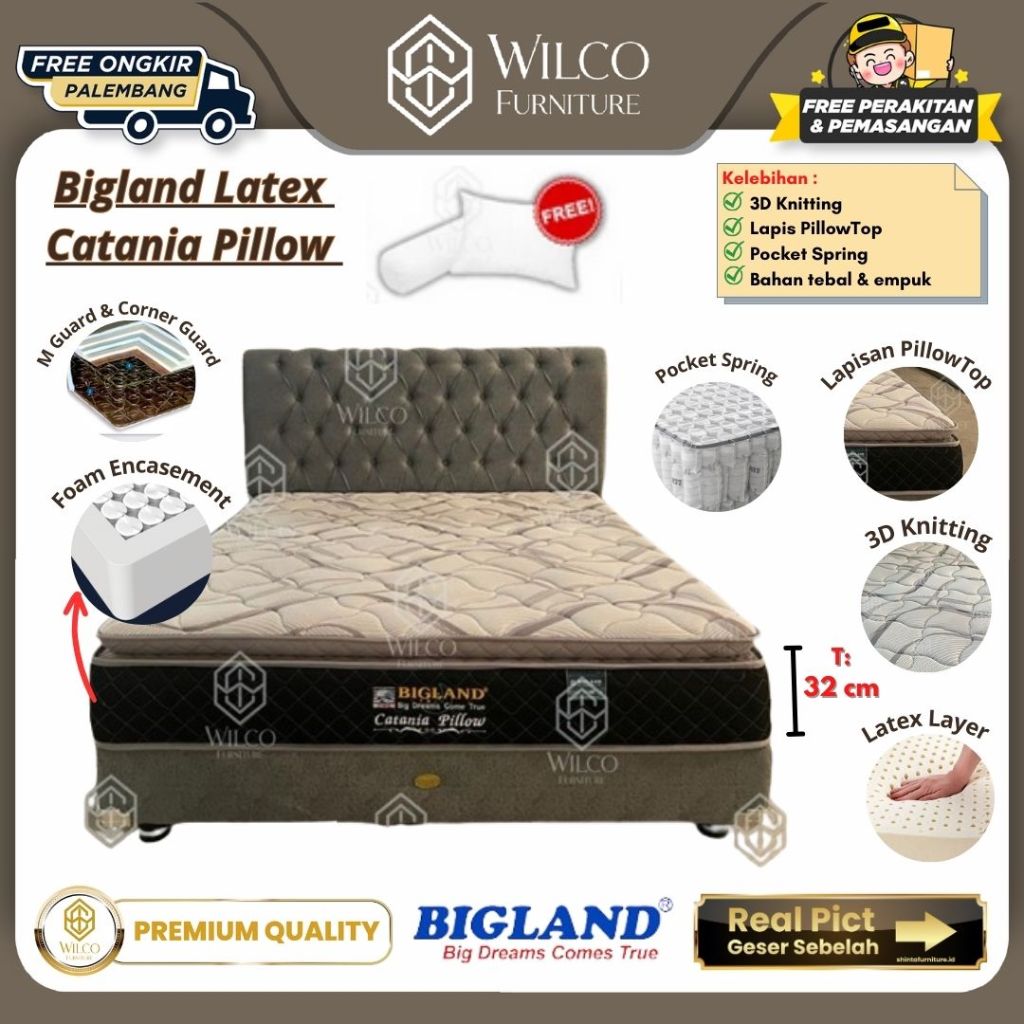 Bigland Kasur Springbed Catania Pillow Latex Per Pocket Tebal 32cm Kasur Pegas - Divan+Sandaran, 100