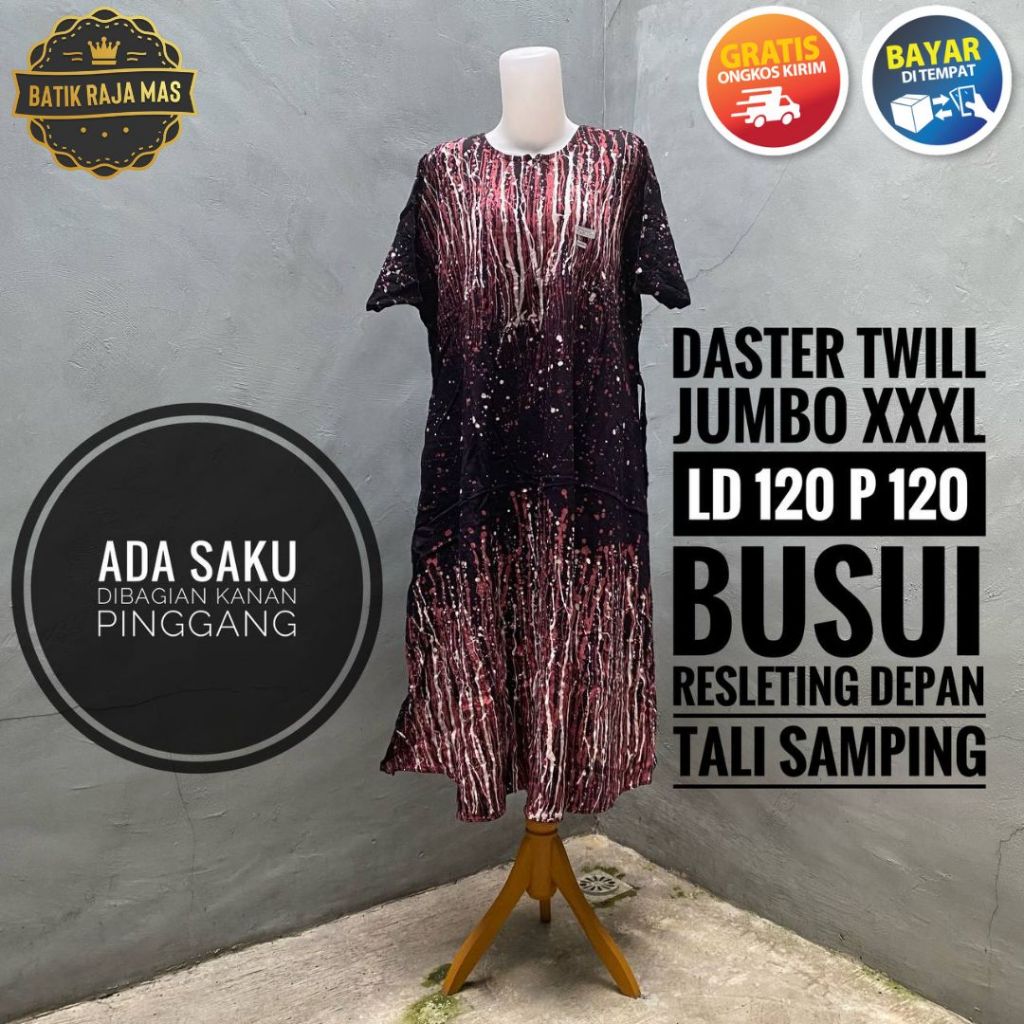 Homedress Daster Baju Tidur Jumbo Lengan Pendek Motif Batik Abstrak Twill Ori Pekalongan Busui Frien