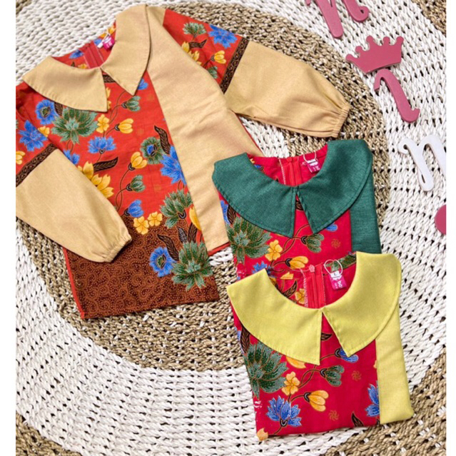 Blus Batik Anak Lengan Panjang Yuri Merah Oranye Bata Blus Batik Anak Lengan Panjang Perempuan Hijab