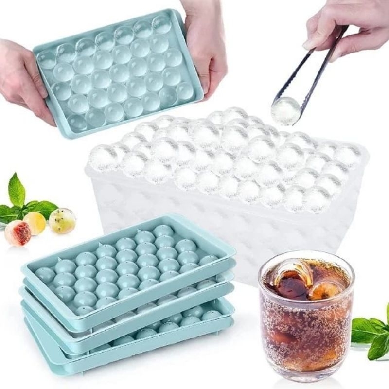 {BG} CETAKAN ES BATU BULAT DENGAN TUTUP  BAHAN PLASTIK / CETAKAN JELLY BULAT 33 LUBANG