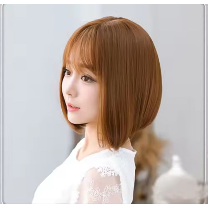 WIG WANITA PENDEK RAMBUT PALSU CEWEK KOREA MODEL BOB WARNA LIGHT BROWN