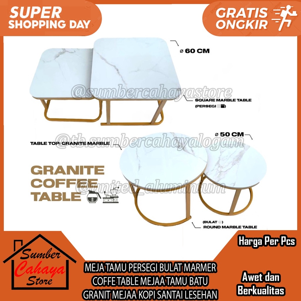 [Kargo] MEJA TAMU PERSEGI BULAT MARMER COFFE TABLE BATU GRANIT KOPI SANTAI LESEHAN BUNDAR PETAK LING