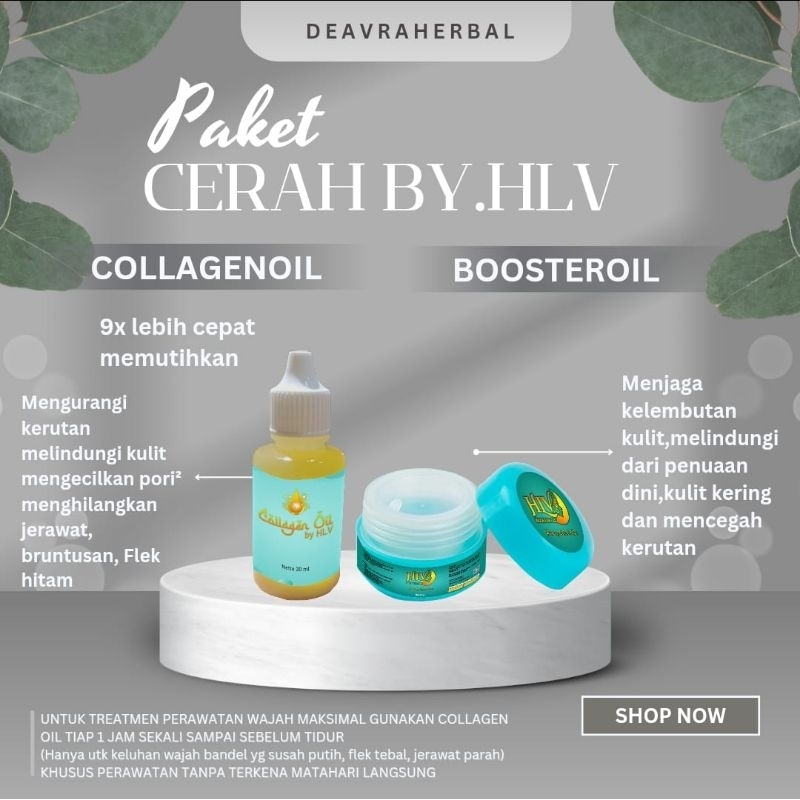 PAKET CERAH HLV GLOW ( COLLAGEN OIL + BOOSTER GLOW ) UNTUK KULIT SUSAH PUTIH 9x LEBIH CEPAT MEMUTIHK