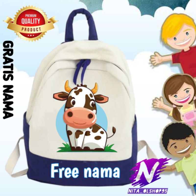 tas sekolah anak animasi sapi ransel anak gambar sapi lucu