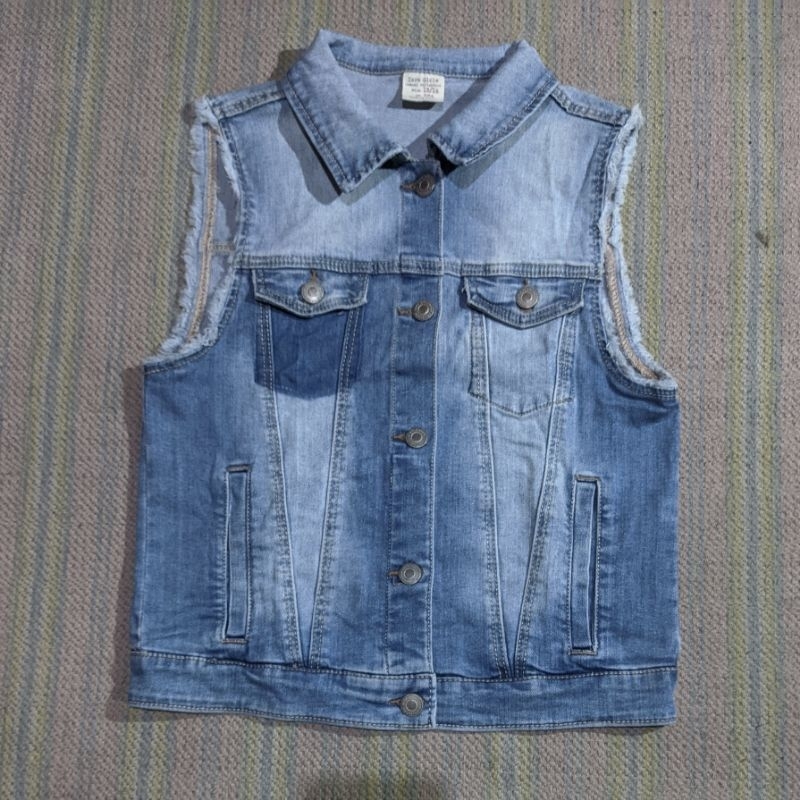 Vest Jacket Jeans Trucker Zara Girls Blue Washed Fading Original Second Preloved