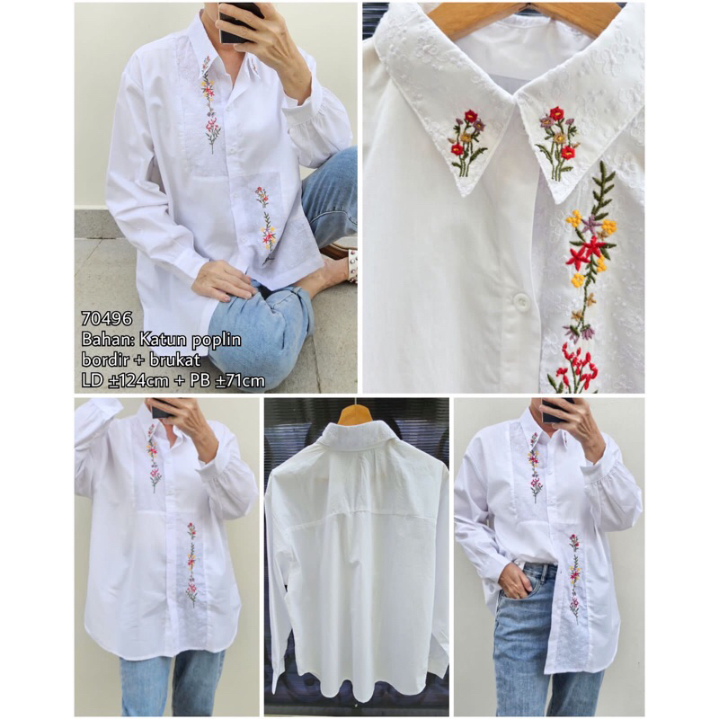 kemeja korea atasan motif bordir warna pastel tunik wanita motif bunga