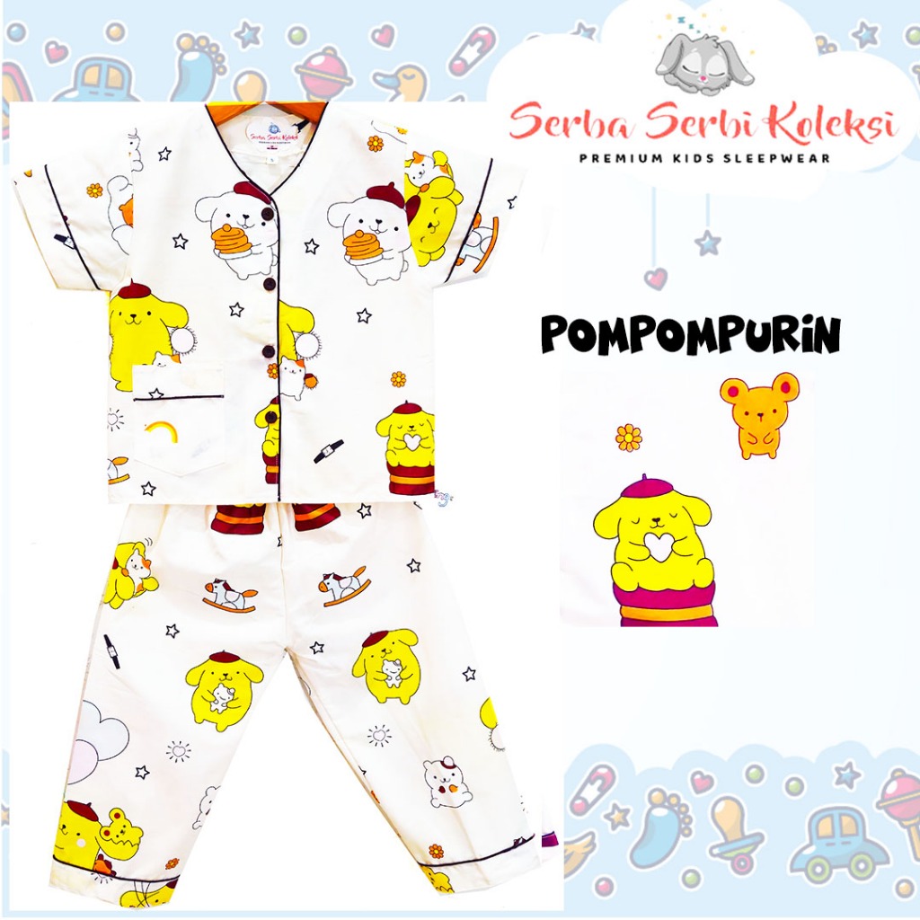PIYAMA ANAK Pompompurin TANPA KERAH KATUN PREMIUM - T1