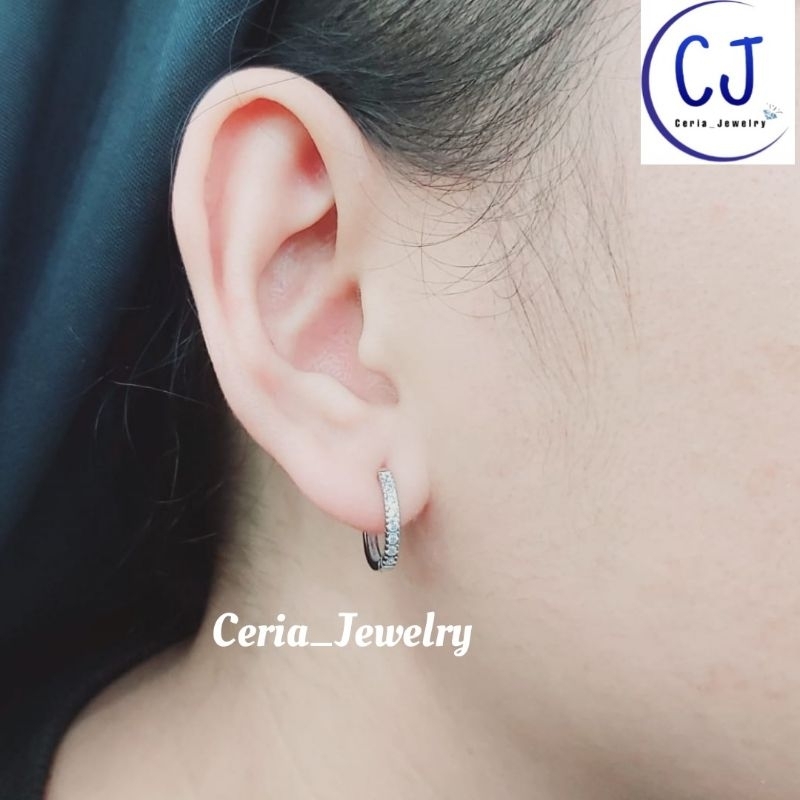 Anting Perak Asli Silver 925 Lapis Emas Putih Model Jepit- Perhiasan Perak