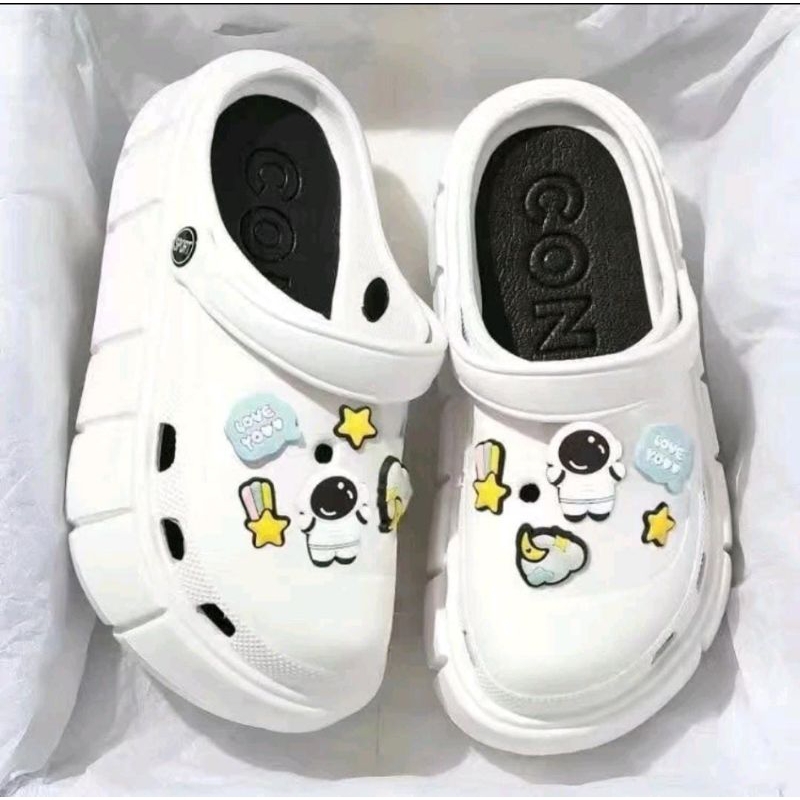 Bassy sandal wanita andal karet Rumah slop slip on elastis anti slip sepatu sendal santai wanita san