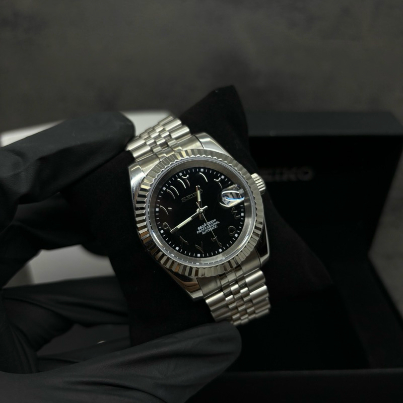 Jam Tangan Mod Seiko Arabic NH35 Automatic Datejust 39mm Black Watch Arab Dial Dates Seikolex