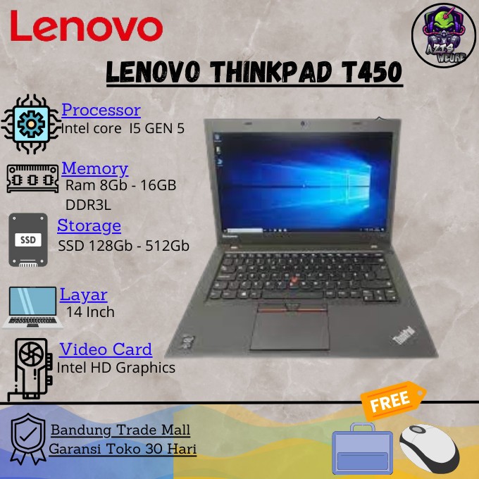 Laptop Lenovo Thinkpad T450 Core i5 RAM 8Gb SSD 256Gb ( bergaransi )