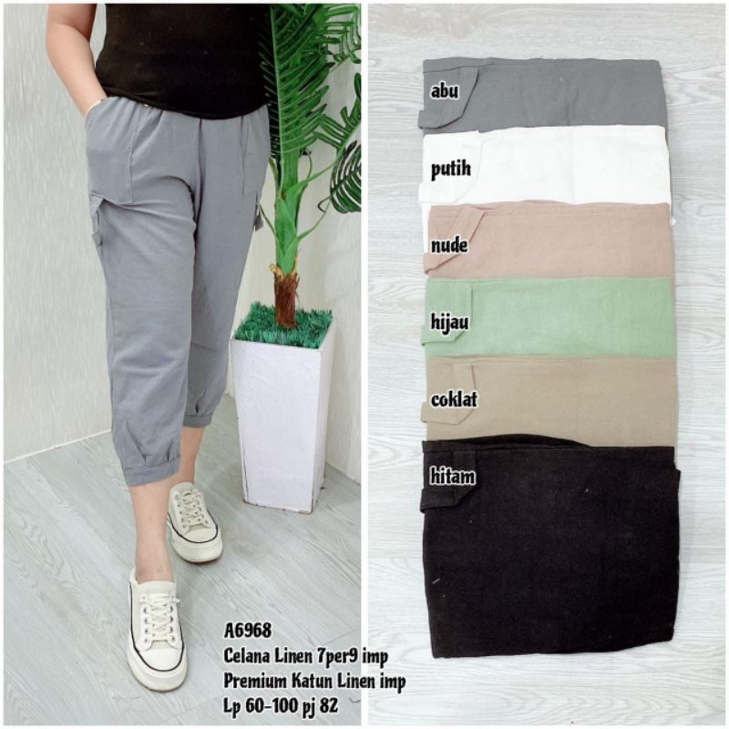 ss a6968 celana wanita linen 7per9 import katun linen