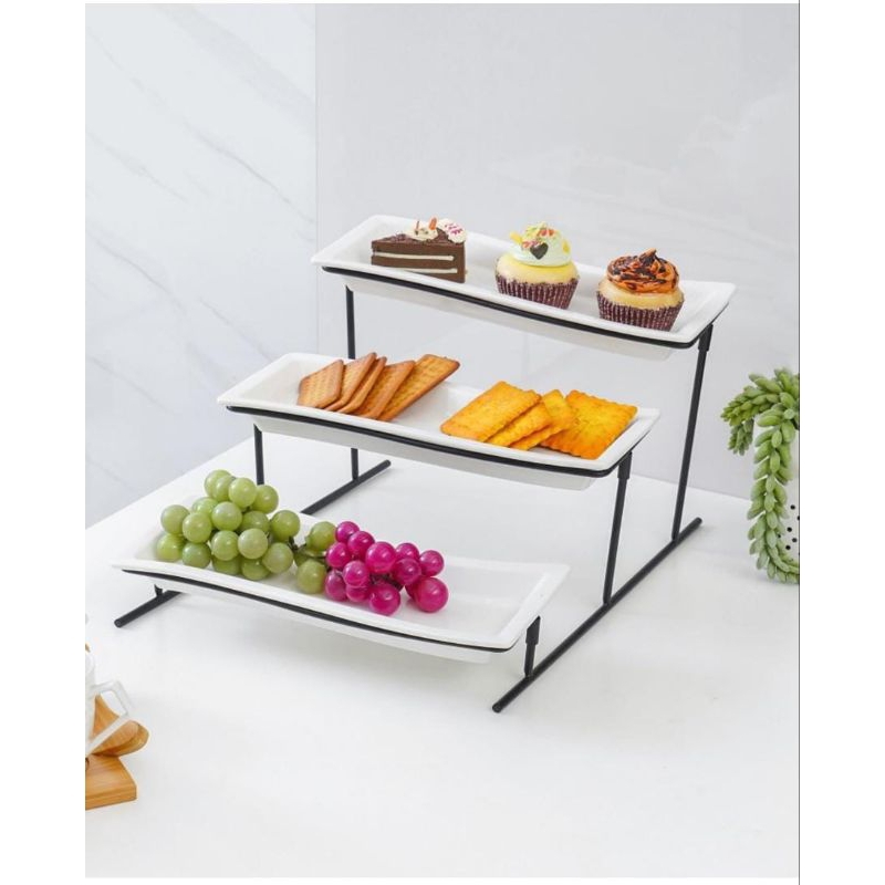 Appetite set 4pcs Halsey/wadah saji dengan rak putih/serving plate informa