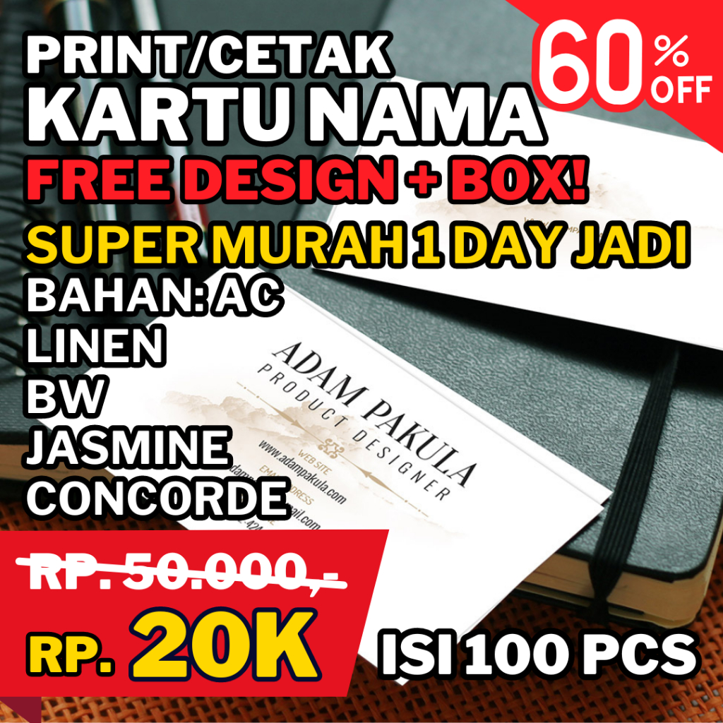 

[FREE BOX] Cetak Kartu Nama | Print Name Card MURAH | 1 SISI / 2 SISI