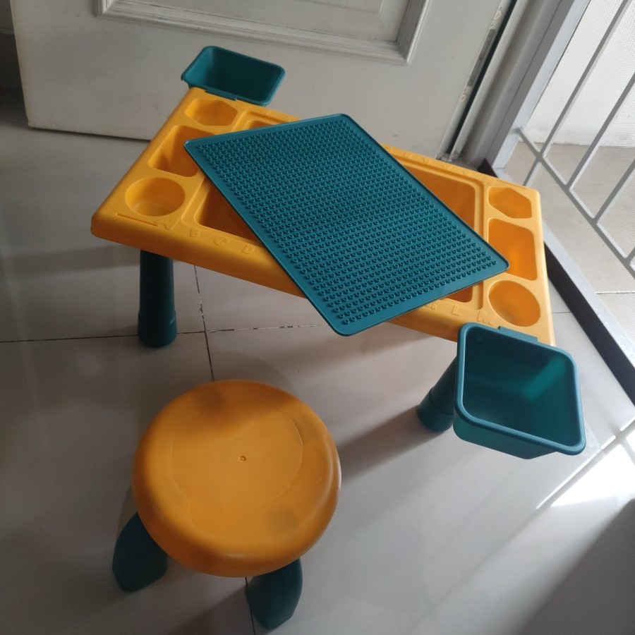 BEKAS - Meja Kursi Balok Lego Mainan Anak Multifungsi Bahan Plastik
