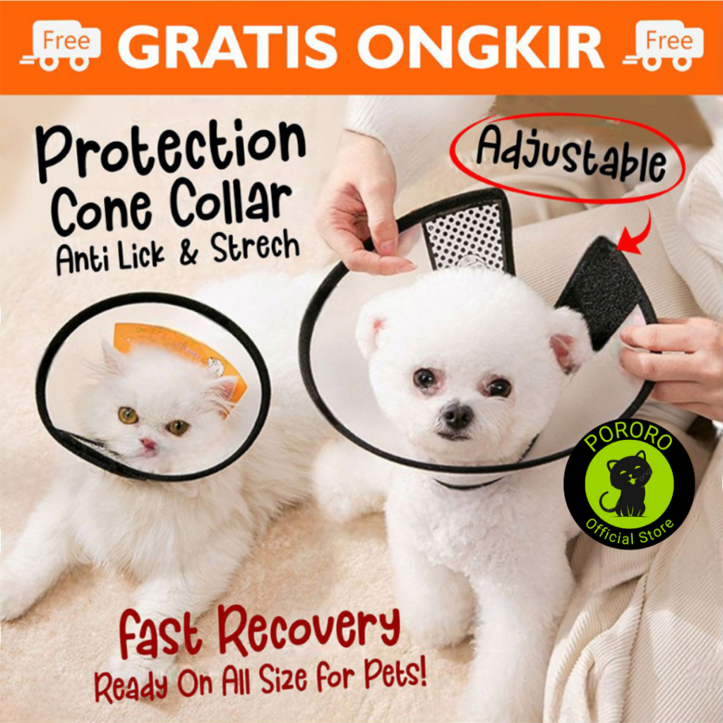 Corong Pelindung Leher Kucing Anjing Elizabeth Collar Penutup Kepala Anti Gigit Jilat Pet Neck Cone 
