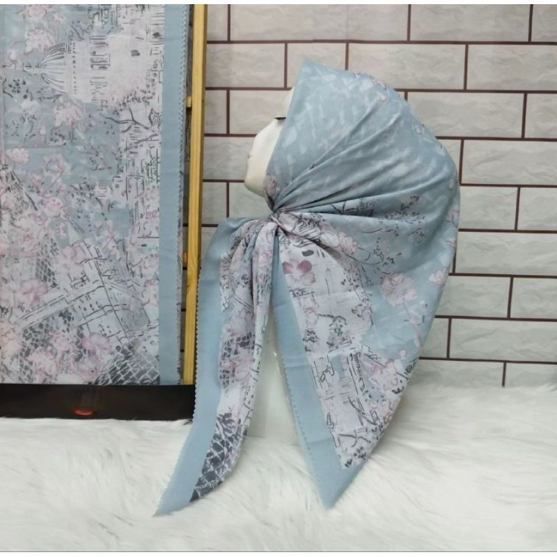 Hijab Voal Motif Premium/ Hijab Voal Segi Empat Biru Muda biru wardah/ Jilbab Segi Empat Voal Biru M