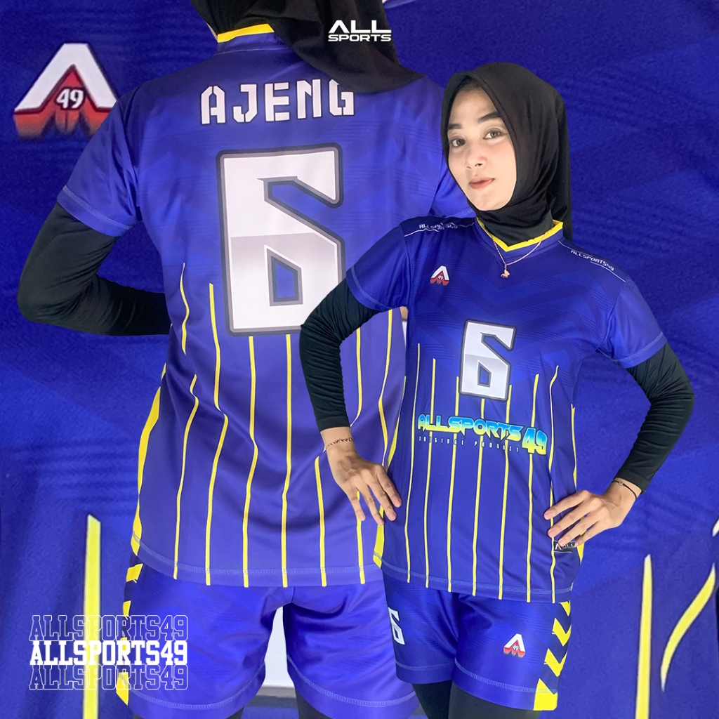 Jersey Voli Cewek Stelan Fullprint Kaos Voli Wanita Satu Set