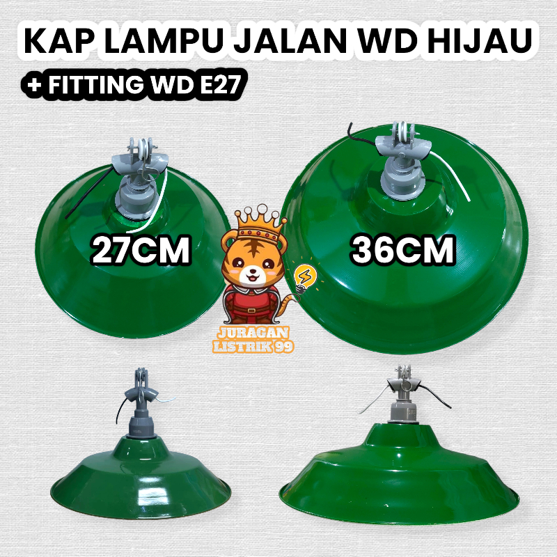 Kap Lampu Satu Set Jalan WD Hijau BESAR Gantung E27 / Fitting PVC / Lampu Jalan