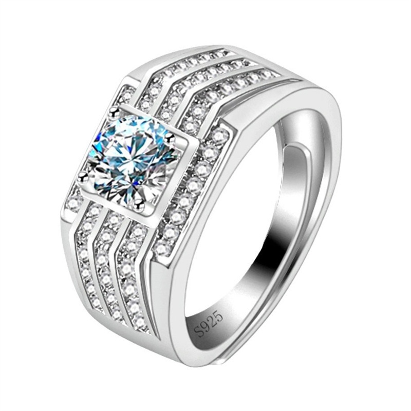 Cincin Titanium Pria Anti Karat Emas Putih Cincin Berlian Fashion Cowok Keren Fashion Aksesori