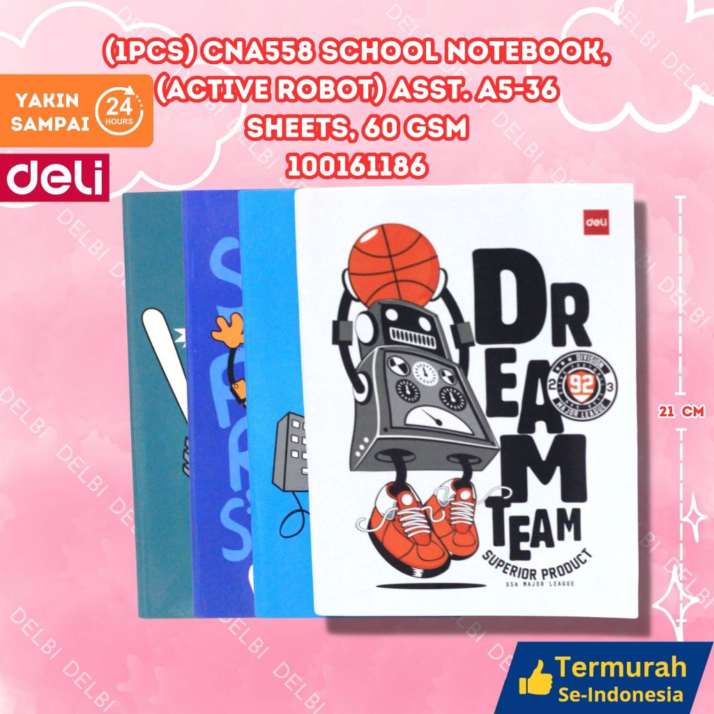 

YENYEN_ATK BUKU TULIS SEKOLAH DELI 58 LEMBAR-ACTIVE ROBOT (1PCS) CNA558 SCHOOL NOTEBOOK (ACTIVE ROBOT) ASST.A5-36 SHEETS , 60 GSM