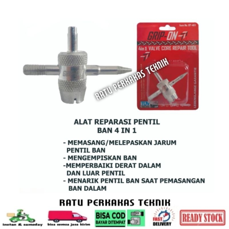 Alat Buka Pentil Ban Sepeda Motor 4 in 1 Valve Core Repair Tool Grip On 97-405 Original