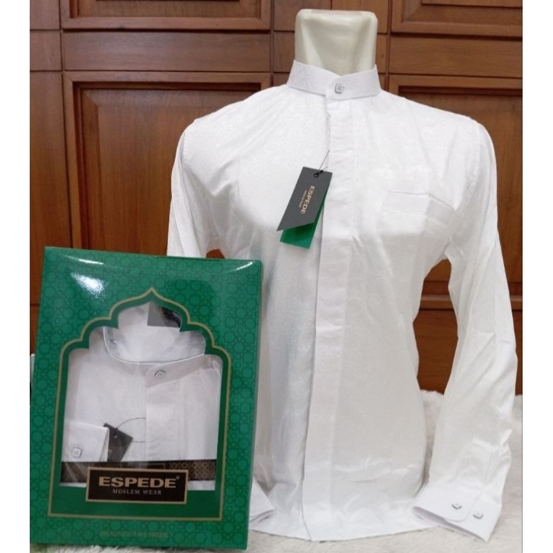 Koko Espede Embos Koko Pria Dewasa Putih Lengan Panjang Manset Premium Package