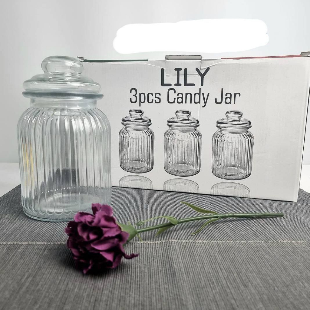 Toples Candy Jar Lily / Toples Kaca 1 Set Isi 3 / Toples Kaca Bening Lebaran / Toples Kue Lebaran Ca