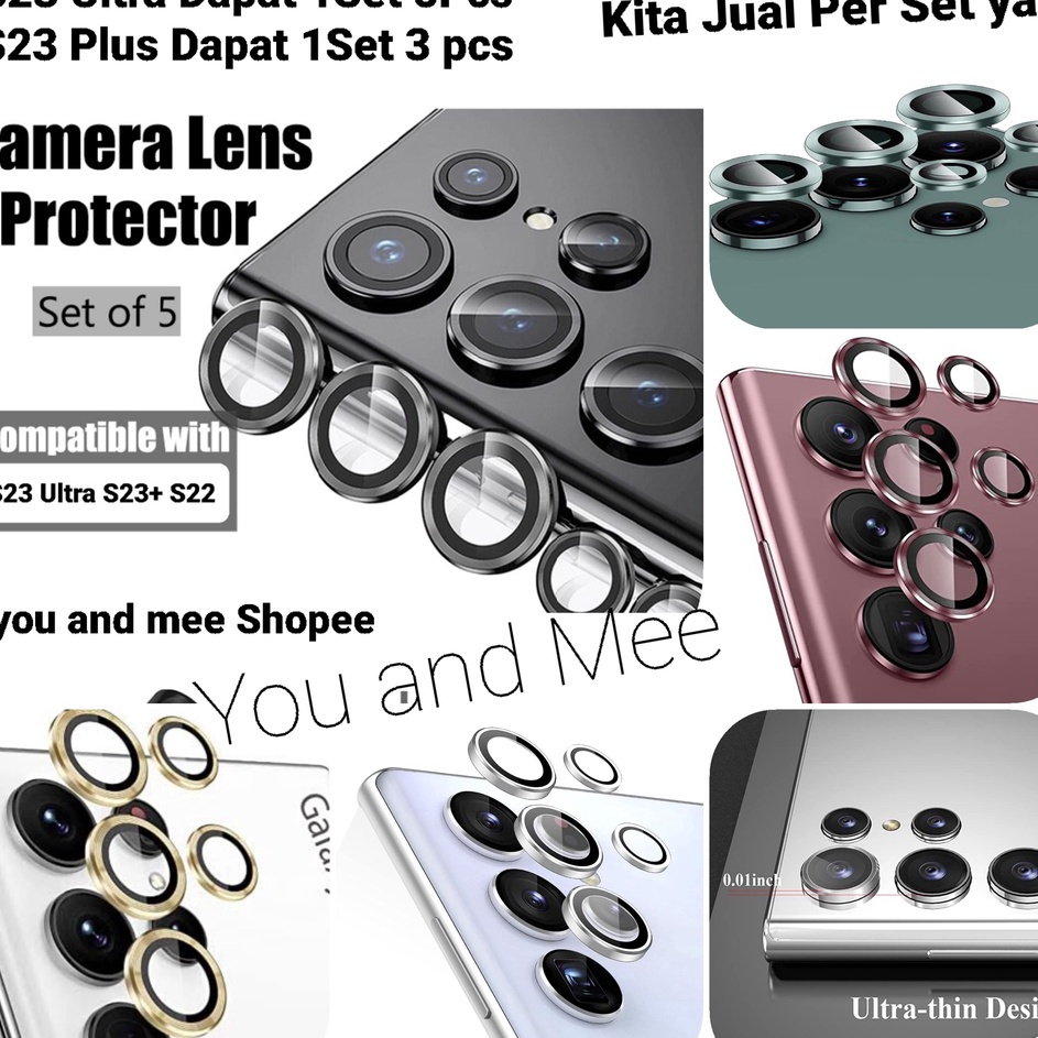 eg New 1 Set RING 5 Camera Full Frame Samsung S23 ULTRA S23FE S23 S22 Z FOLD 4Z FLIP 4 Tempered kaca