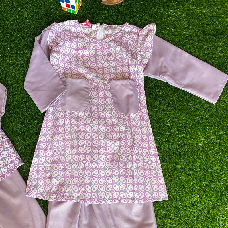 DISKON BATIK COSTUME SETELAN BATIK ANAK CANTIK UNGU LILAC KOMBINASI POLOS TUNIK DRESS BATIK ANAK
