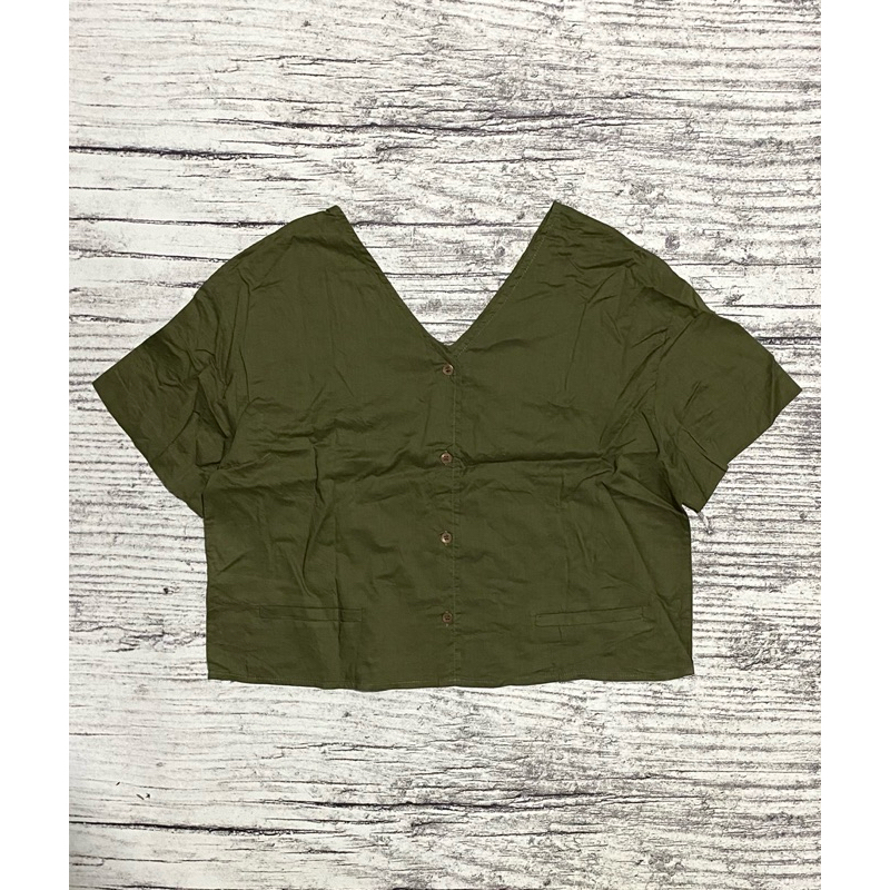 Kemeja Blouse Crop top wanita cewek lucu vneck jotol plastic island second
