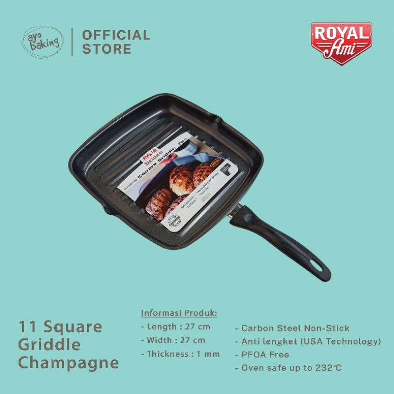 Royal Ami CDSSGC10884 Grill Pan Pemanggang Anti Lengket / 11" Square Griddle Non Stick