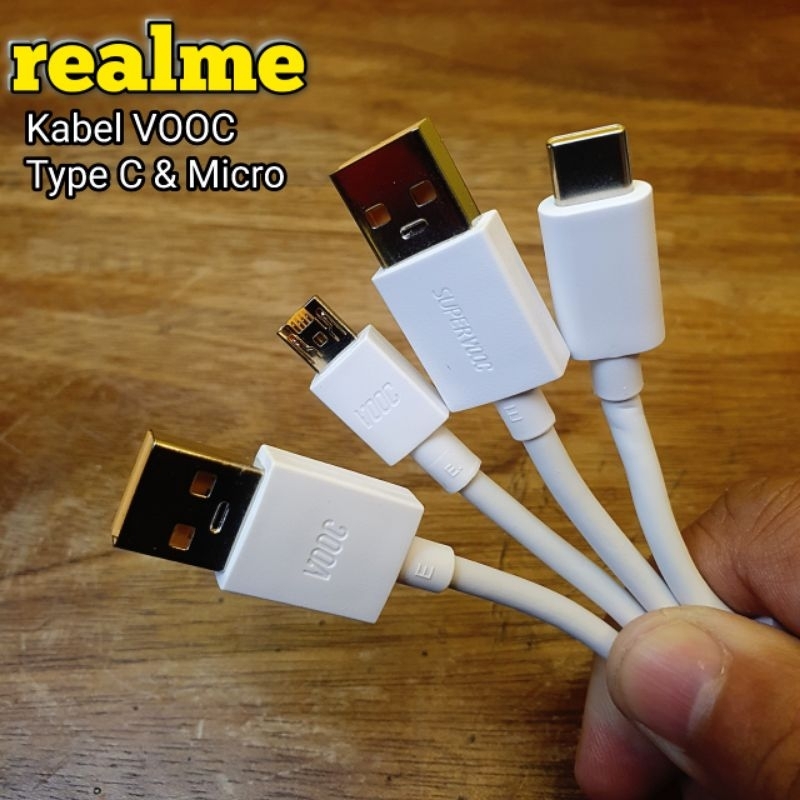 Kabel Data Realme VOOC Type C dan Micro 10Watt 2A 18Watt 20Watt 4A like New Oem
