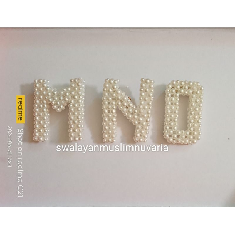 BROS HURUF INISIAL NAMA MANIK-MANIK PUTIH M,N,O