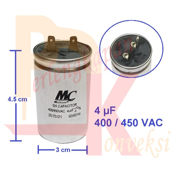 Kapasitor MICHICON MC 4UF 4MF 4 UF MF Microfarad 400V 450V 400VAC 450VAC 400 450 VAC Running Capacit
