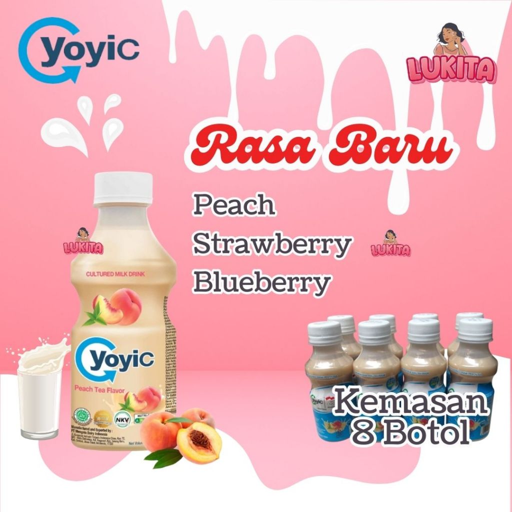 

YOYIC (8 Botol ) 130ml Rasa Peach Stawberry Blueberry MINUMAN SUSU FERMENTASI PROMO ENAK RASA TEH PERSIK ANGGUR STROBERI PAKET USAHA WARUNG GROSIR KULAKAN Ramadhan Buka Puasa Halal