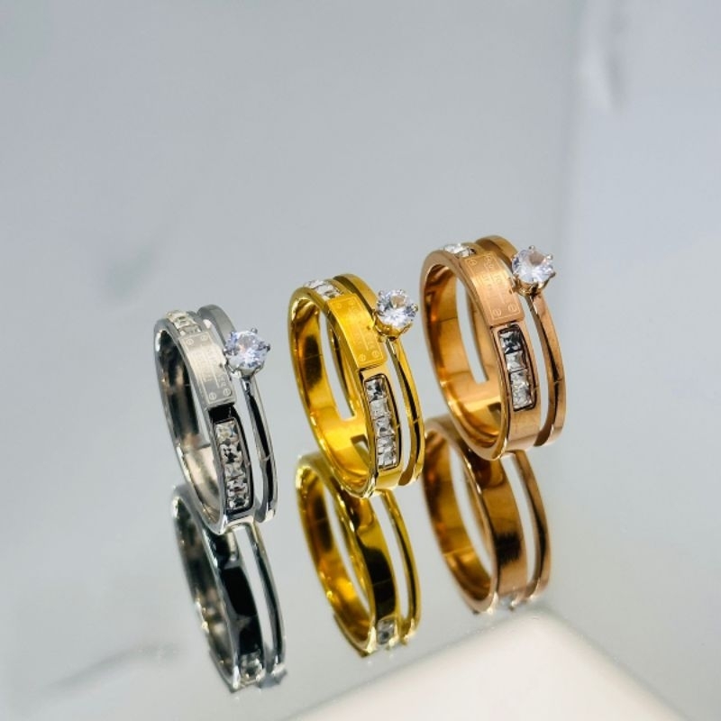 Clafel & Co - ALEA Cincin Wanita Titanium Wanita Berlian Jewelry Plated