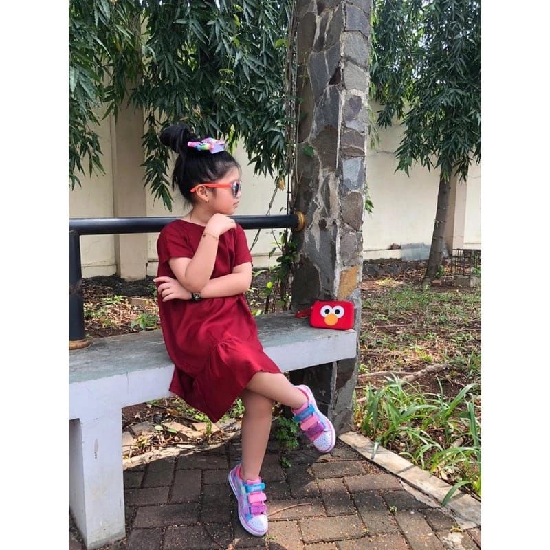 Midi Dress Anak Rempel Bawah Daster Rayon Premium Polos Lengan Pendek Outfit Wanita Panjang